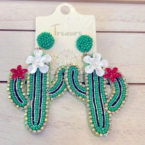 Handmade Statement Beaded Cactus Earrings